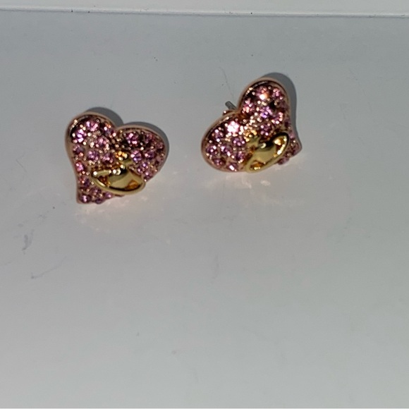 Vivienne Westwood Timy Diamante Heart Earrings Pink and Gold - Picture 6 of 16
